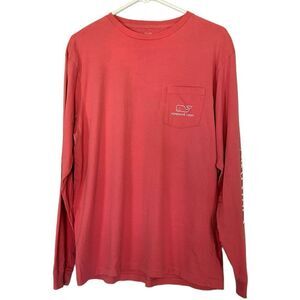 Vineyard Vines Mens Long Sleeve Pocket Tee Size L Salmon White
